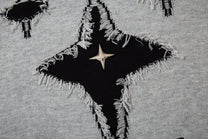 LETS ROCK GOTHIC CROSS DISTRESSED SWEATER; Gray; design detail