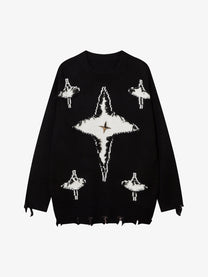 LETS ROCK GOTHIC CROSS DISTRESSED SWEATER; Black; front view