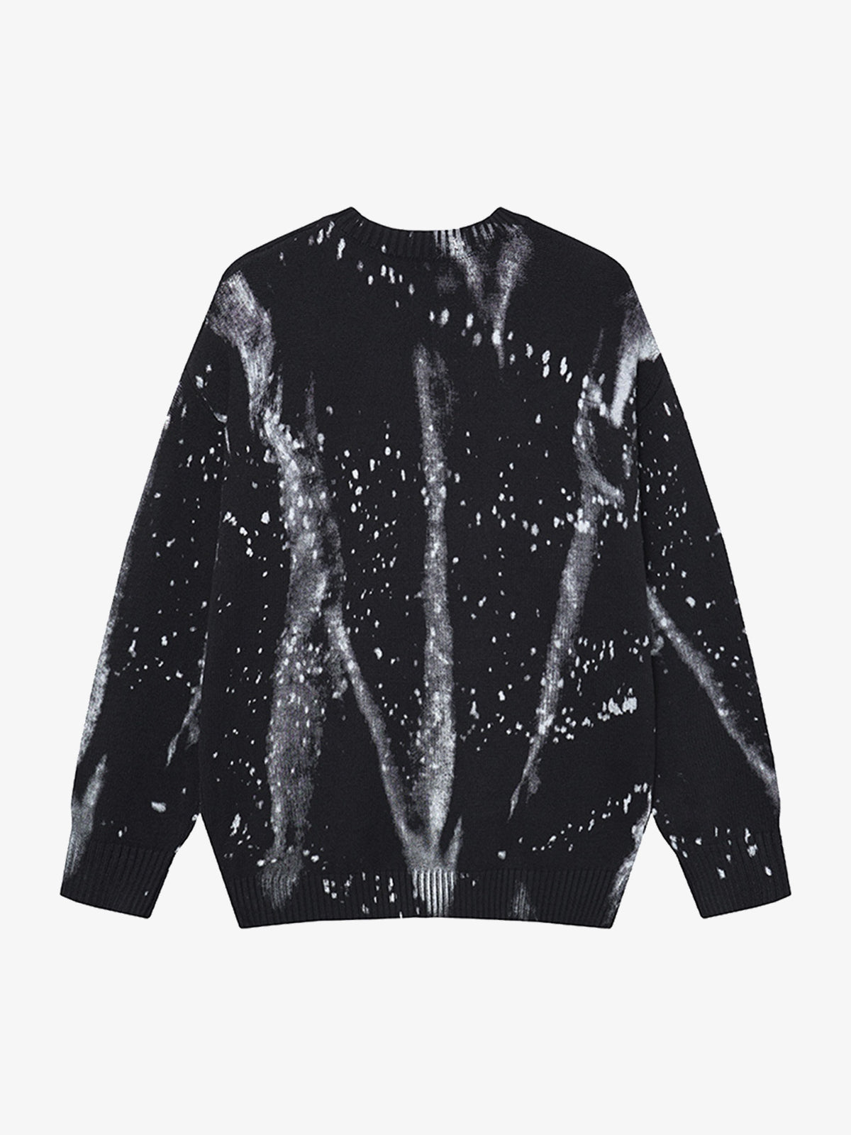 LETS ROCK SPLATTER PRINT RIBBED SWEATER; Black; back view