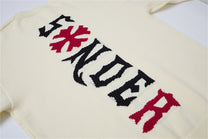 LETS ROCK VERTICAL LETTER CROSS SWEATER; Beige; design detail