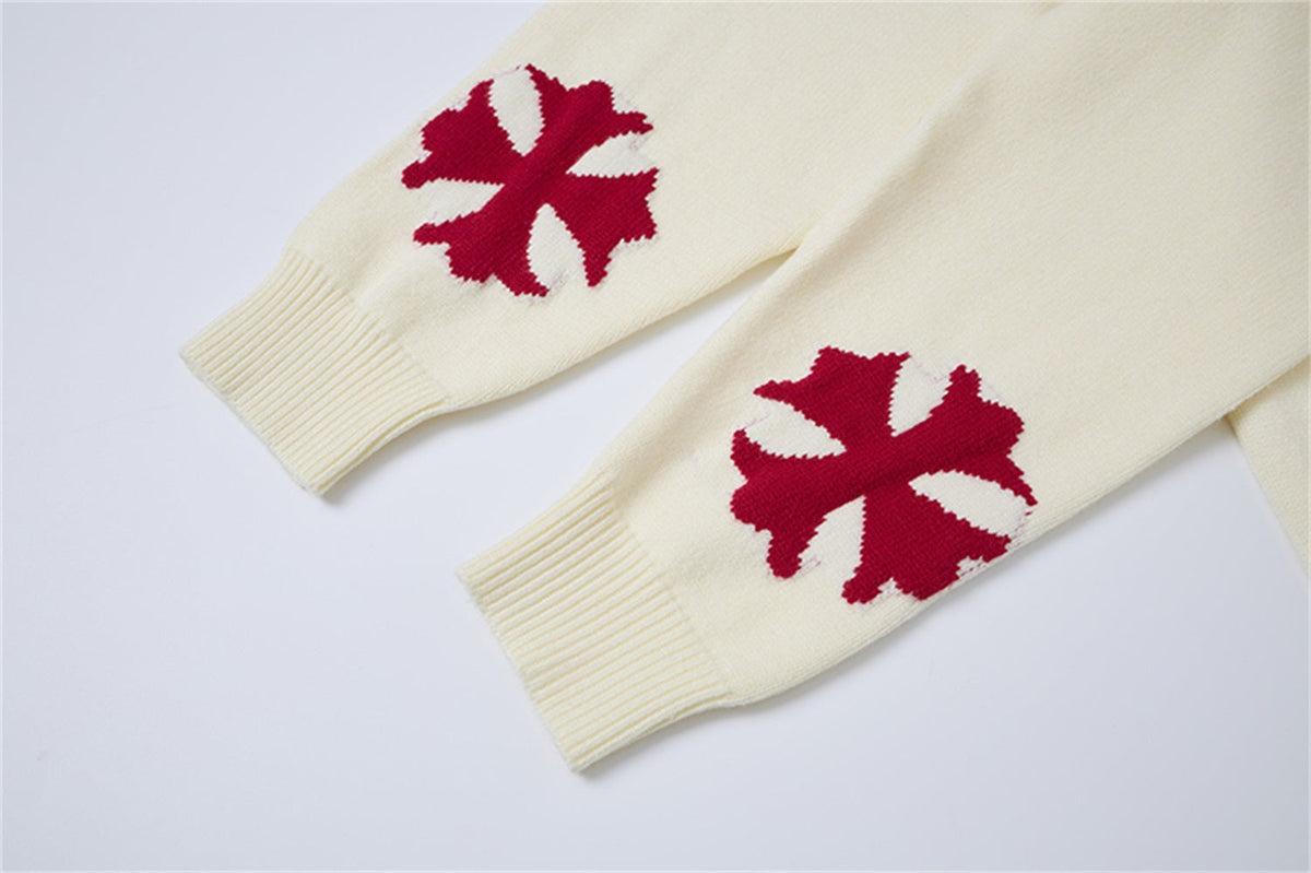 LETS ROCK VERTICAL LETTER CROSS SWEATER; Beige; design detail