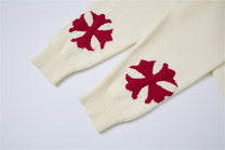 LETS ROCK VERTICAL LETTER CROSS SWEATER; Beige; design detail