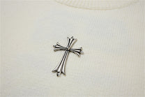 LETS ROCK VERTICAL LETTER CROSS SWEATER; Beige; design detail