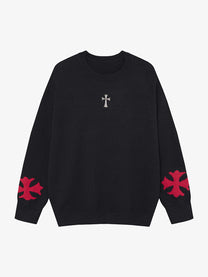 LETS ROCK VERTICAL LETTER CROSS SWEATER; Black; front view