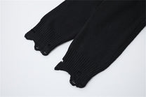 LETS ROCK CROSS EMBLEM DISTRESSED SWEATER; Black; garment construction detail