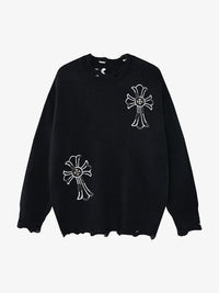 LETS ROCK | CROSS EMBLEM DISTRESSED SWEATER