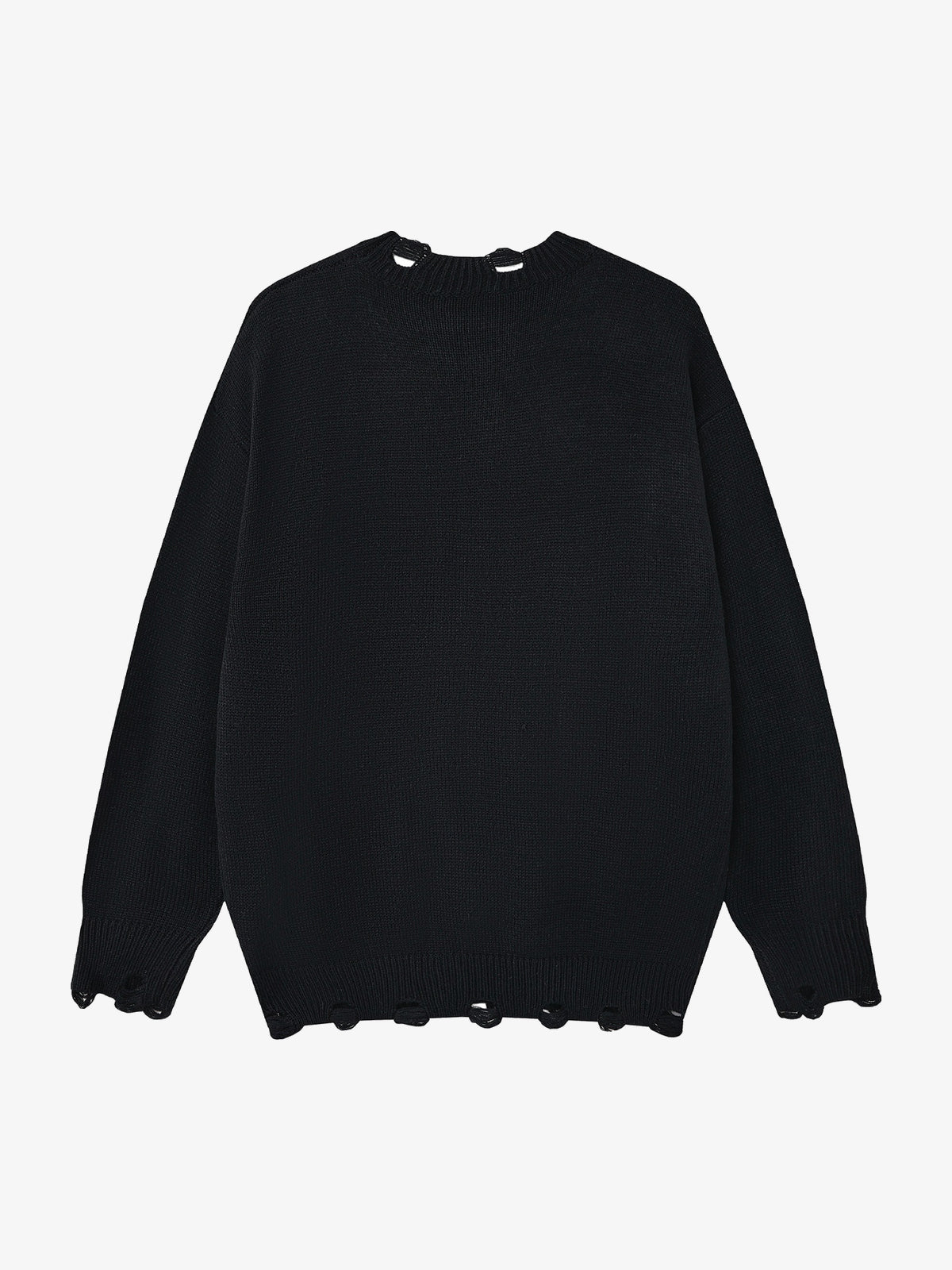LETS ROCK LOST GRAPHIC DISTRESSED SWEATER; Black; back view