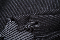 MCCNN DISTRESSED RIBBED BUTTON CARDIGAN; Gray; garment construction detail
