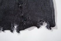 MCCNN DISTRESSED RIBBED BUTTON CARDIGAN; Gray; garment construction detail
