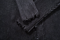 MCCNN DISTRESSED RIBBED BUTTON CARDIGAN; Gray; garment construction detail
