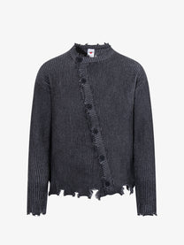 MCCNN DISTRESSED RIBBED BUTTON CARDIGAN; Gray; front view