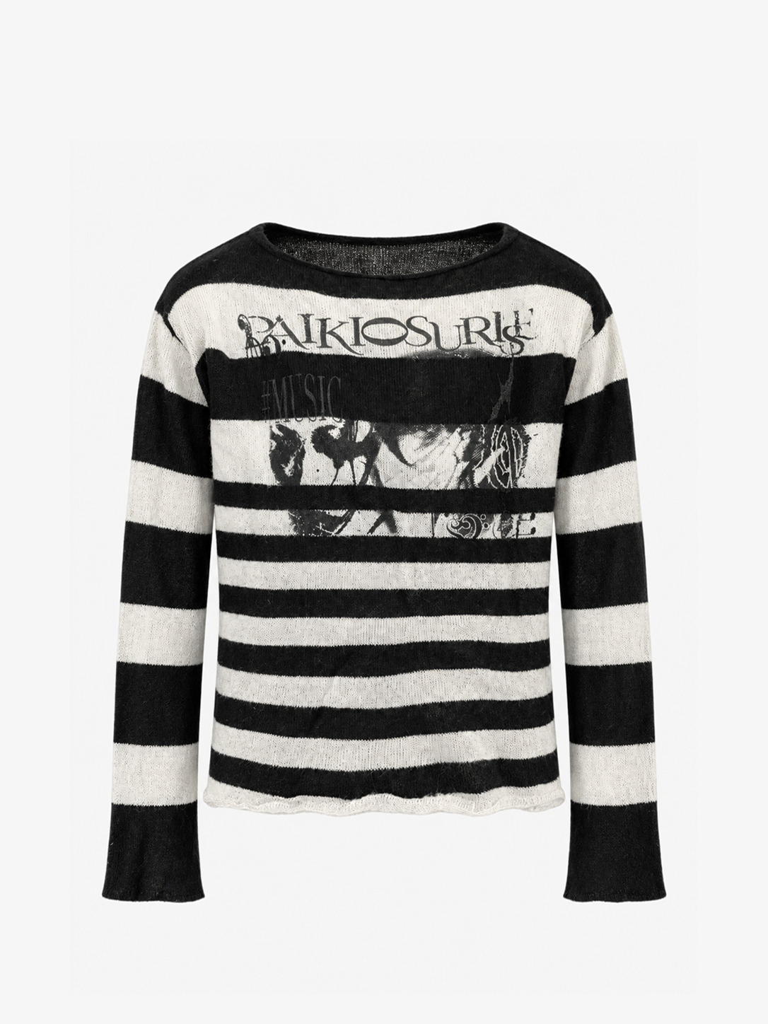 PAIKI PORTRAIT STRIPE GRAPHIC SWEATER; White; front view