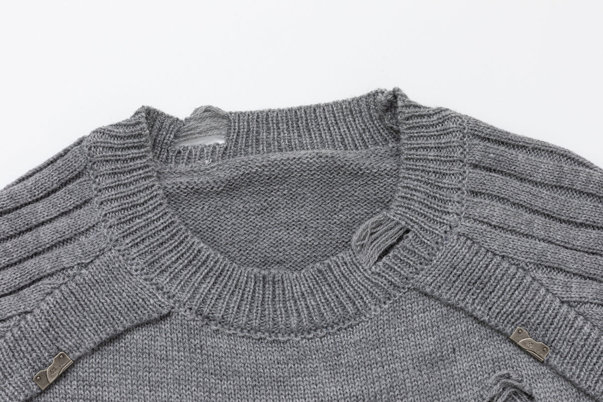 RESTARALL RIBBED PHOTO COLLAGE SWEATER; Gray; garment construction detail
