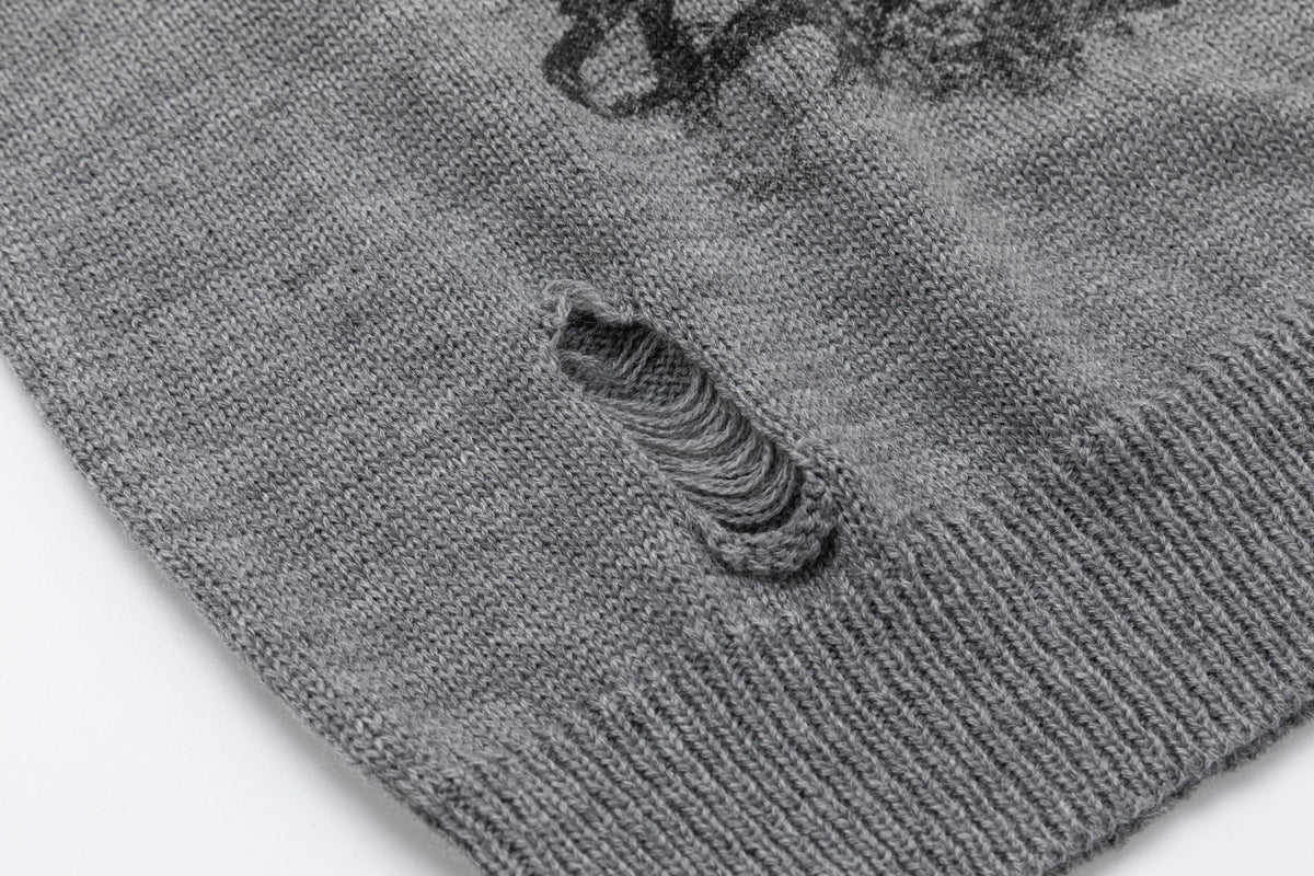 RESTARALL RIBBED PHOTO COLLAGE SWEATER; Gray; garment construction detail