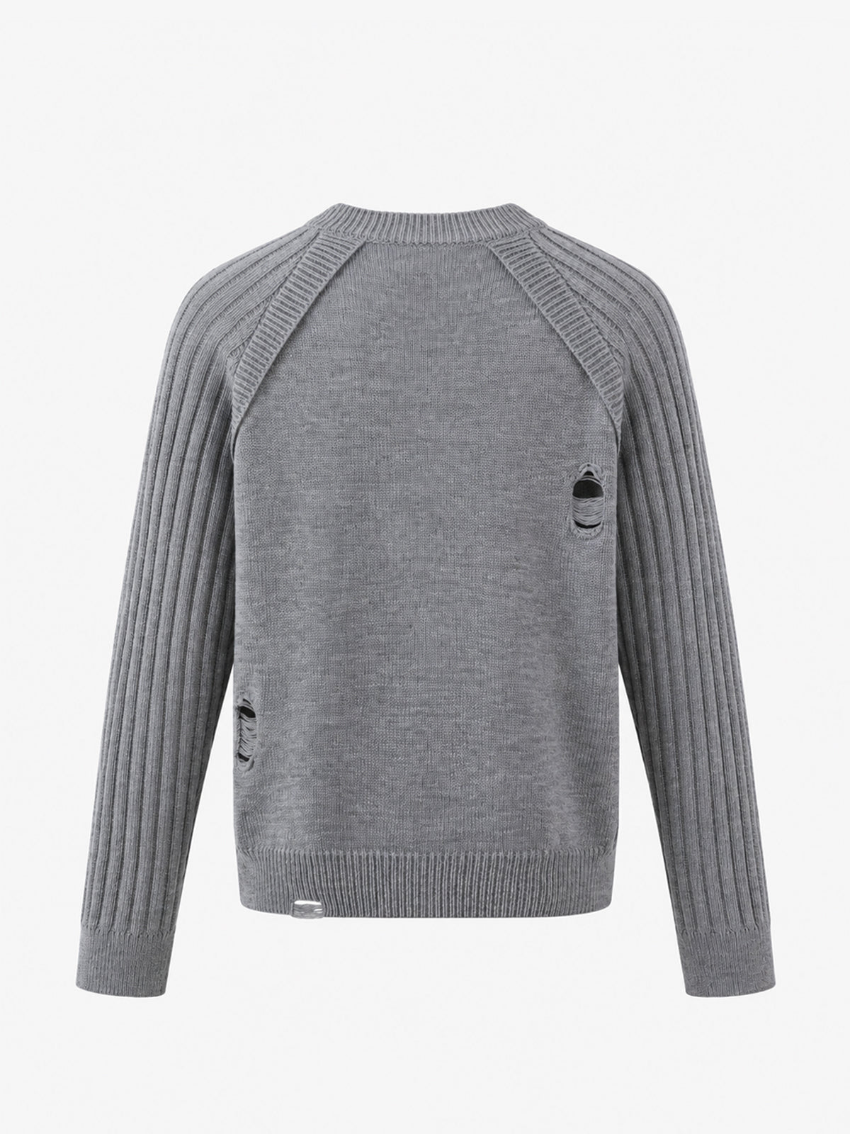 RESTARALL RIBBED PHOTO COLLAGE SWEATER; Gray; back view
