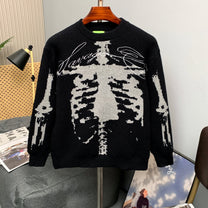 SAVAGE BASE SKELETON JACQUARD SWEATER; Black; front view in a styled setting