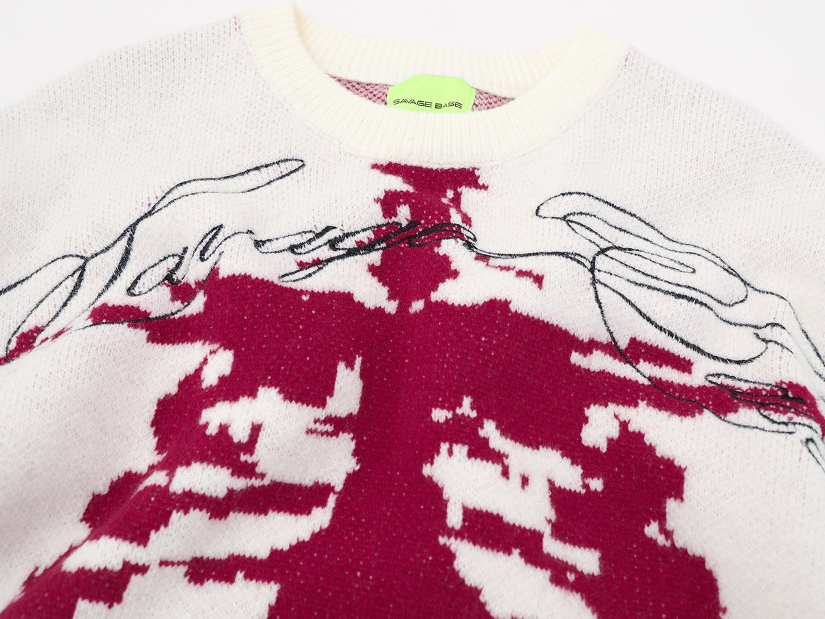 SAVAGE BASE SKELETON JACQUARD SWEATER; White; design detail