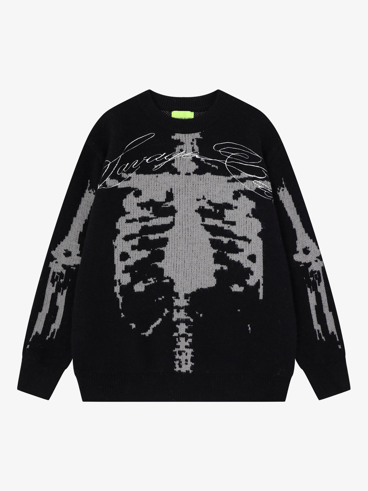 SAVAGE BASE SKELETON JACQUARD SWEATER; Black; front view