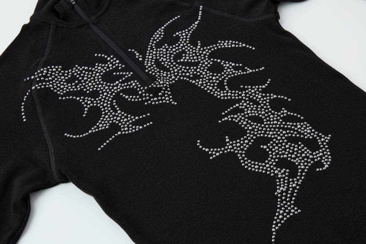 ATSF30 DRAGON PRINT ZIP NECK SWEATSHIRT; Black; design detail