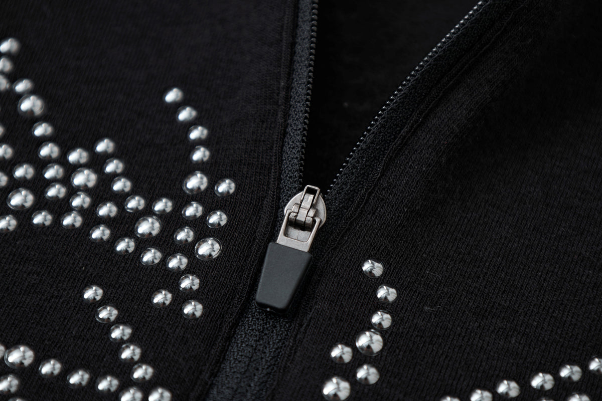 ATSF30 DRAGON PRINT ZIP NECK SWEATSHIRT; Black; garment construction detail