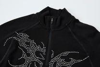 ATSF30 DRAGON PRINT ZIP NECK SWEATSHIRT; Black; garment construction detail