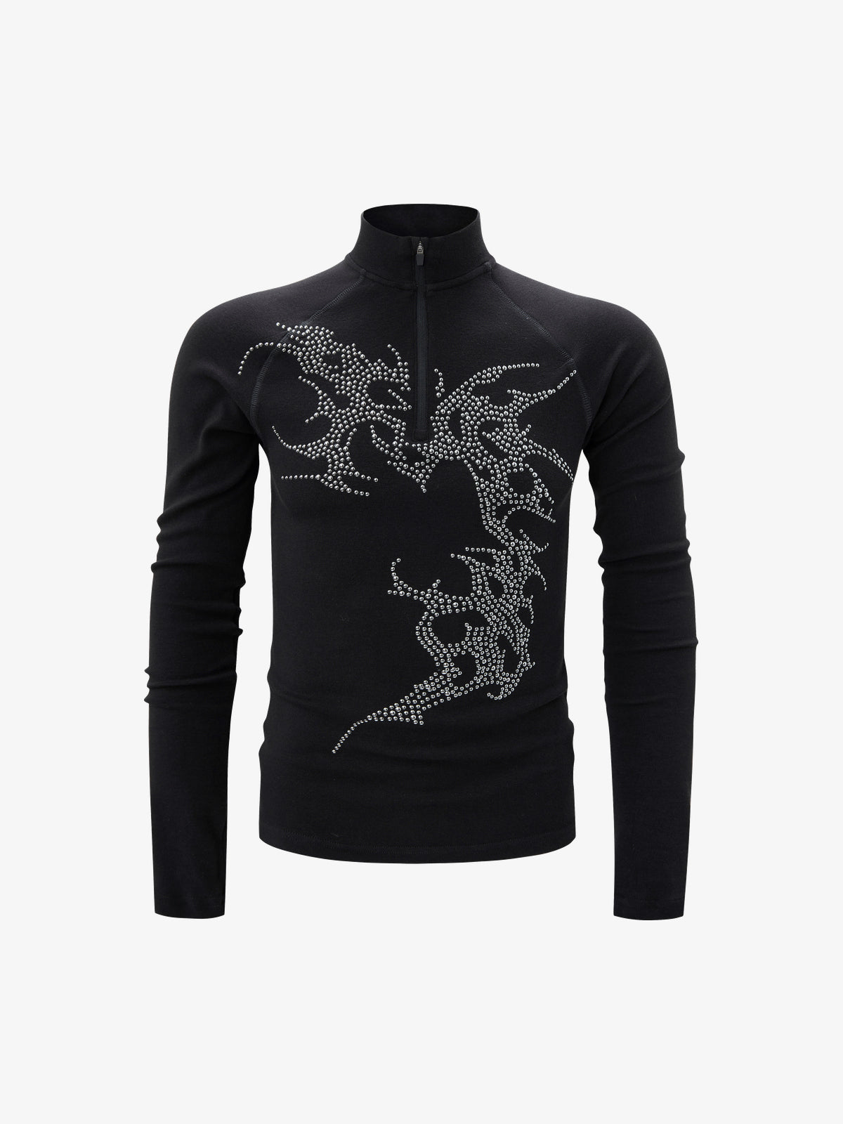 ATSF30 DRAGON PRINT ZIP NECK SWEATSHIRT; Black; front view