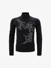 ATSF30 | DRAGON PRINT ZIP NECK SWEATSHIRT