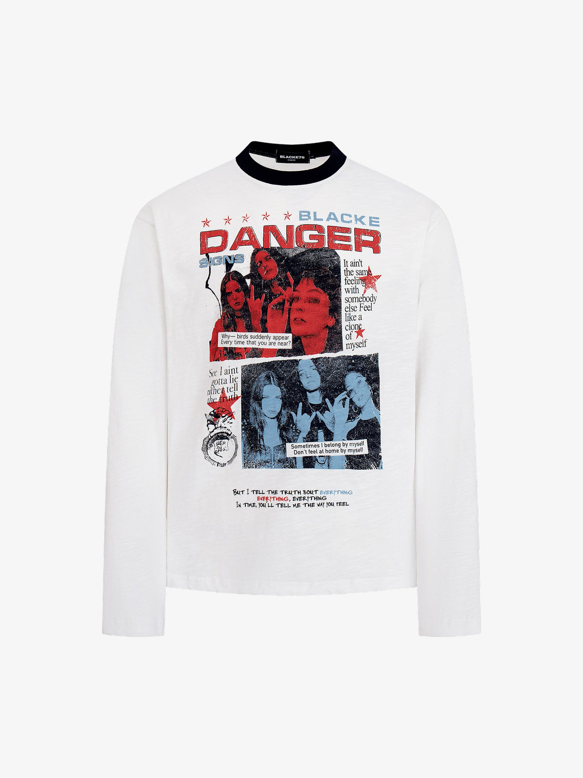 BLACK E78 DANGER COLLAGE SWEATSHIRT; White; front view