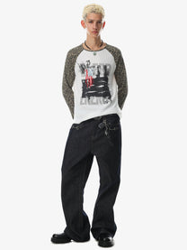 BLACK ENERGY LEOPARD SLEEVE PHOTO SWEATSHIRT; White; model view