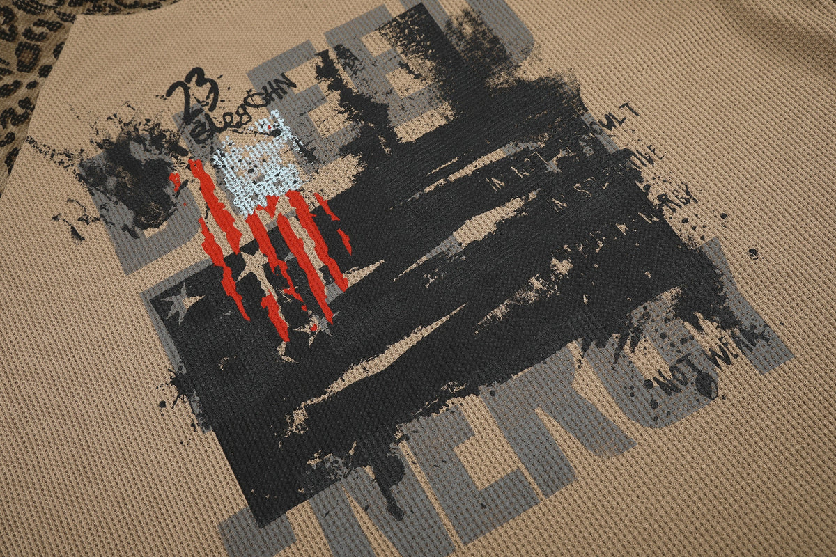 BLACK ENERGY LEOPARD SLEEVE PHOTO SWEATSHIRT; Brown; design detail