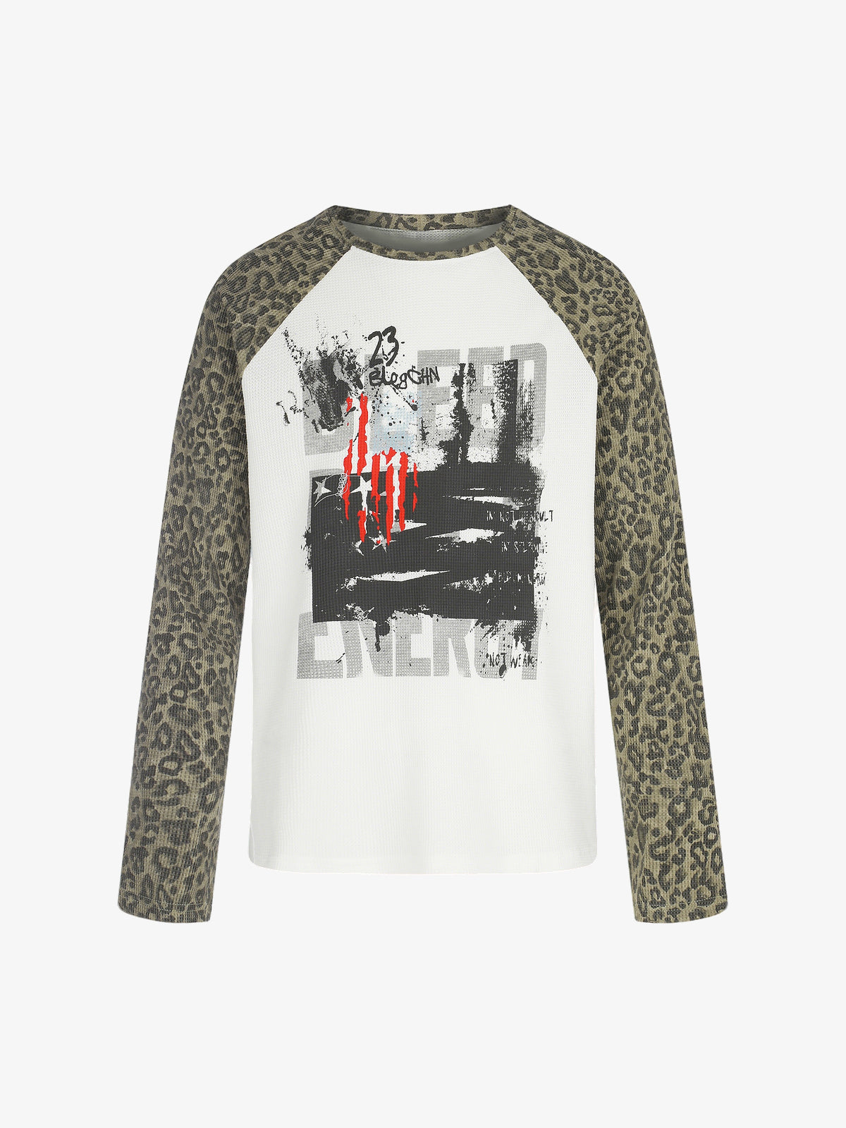 BLACK ENERGY LEOPARD SLEEVE PHOTO SWEATSHIRT; White; front view
