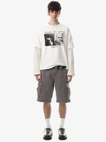 BLACK ENERGY PHOTO PRINT LAYERED SWEATSHIRT; White; model view