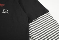 BLACK ENERGY STRIPED LAYERED LETTER SWEATSHIRT; Black; garment construction detail