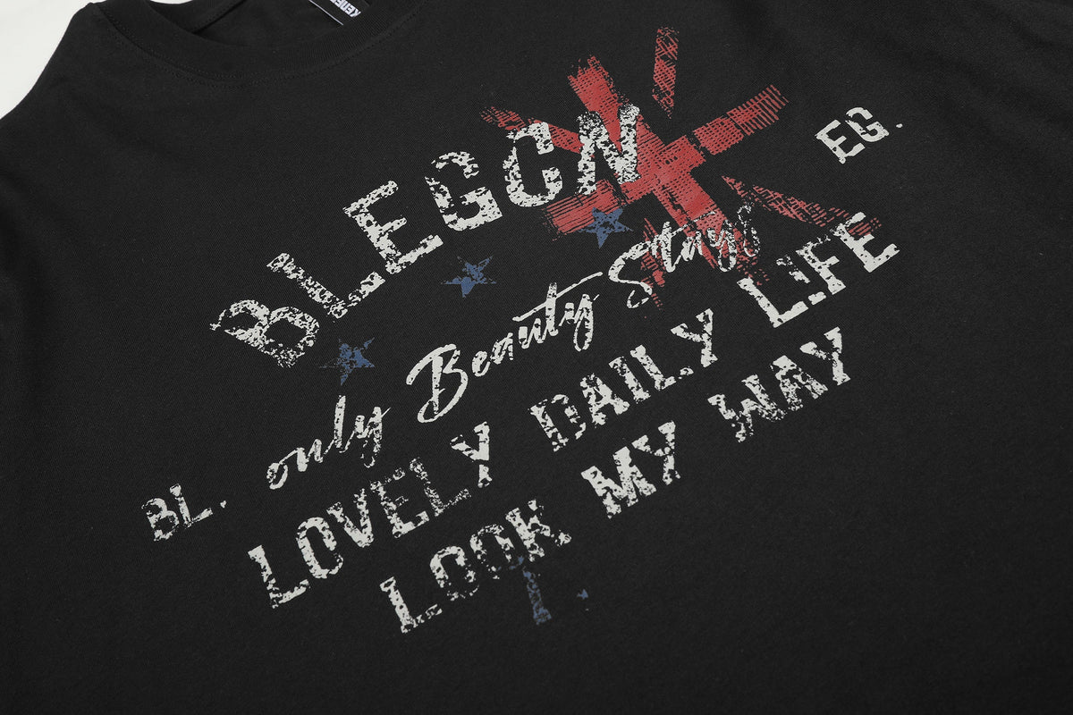 BLACK ENERGY STRIPED LAYERED LETTER SWEATSHIRT; Black; design detail