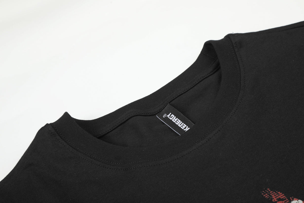 BLACK ENERGY STRIPED LAYERED LETTER SWEATSHIRT; Black; garment construction detail