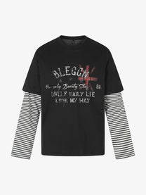 BLACK ENERGY STRIPED LAYERED LETTER SWEATSHIRT; Black; front view