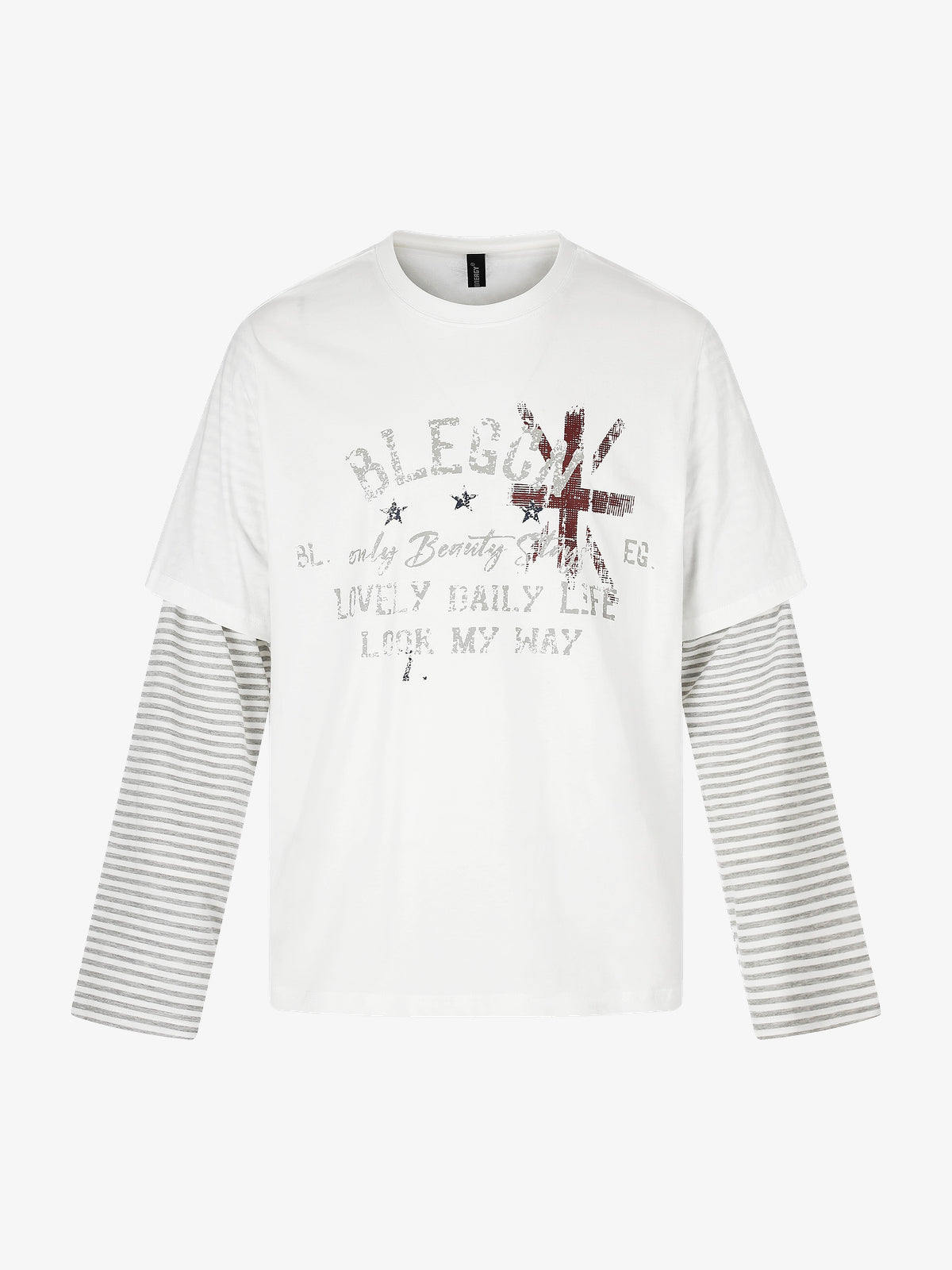 BLACK ENERGY STRIPED LAYERED LETTER SWEATSHIRT; White; front view