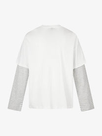 BLACK ENERGY STRIPED LAYERED LETTER SWEATSHIRT; White; back view