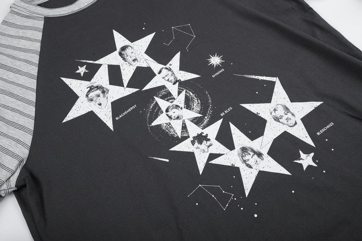 BLACK ENERGY STAR COLLAGE STRIPE SLEEVE SWEATSHIRT; Dark Gray; design detail