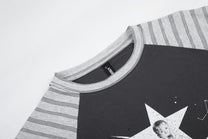 BLACK ENERGY STAR COLLAGE STRIPE SLEEVE SWEATSHIRT; Dark Gray; garment construction detail