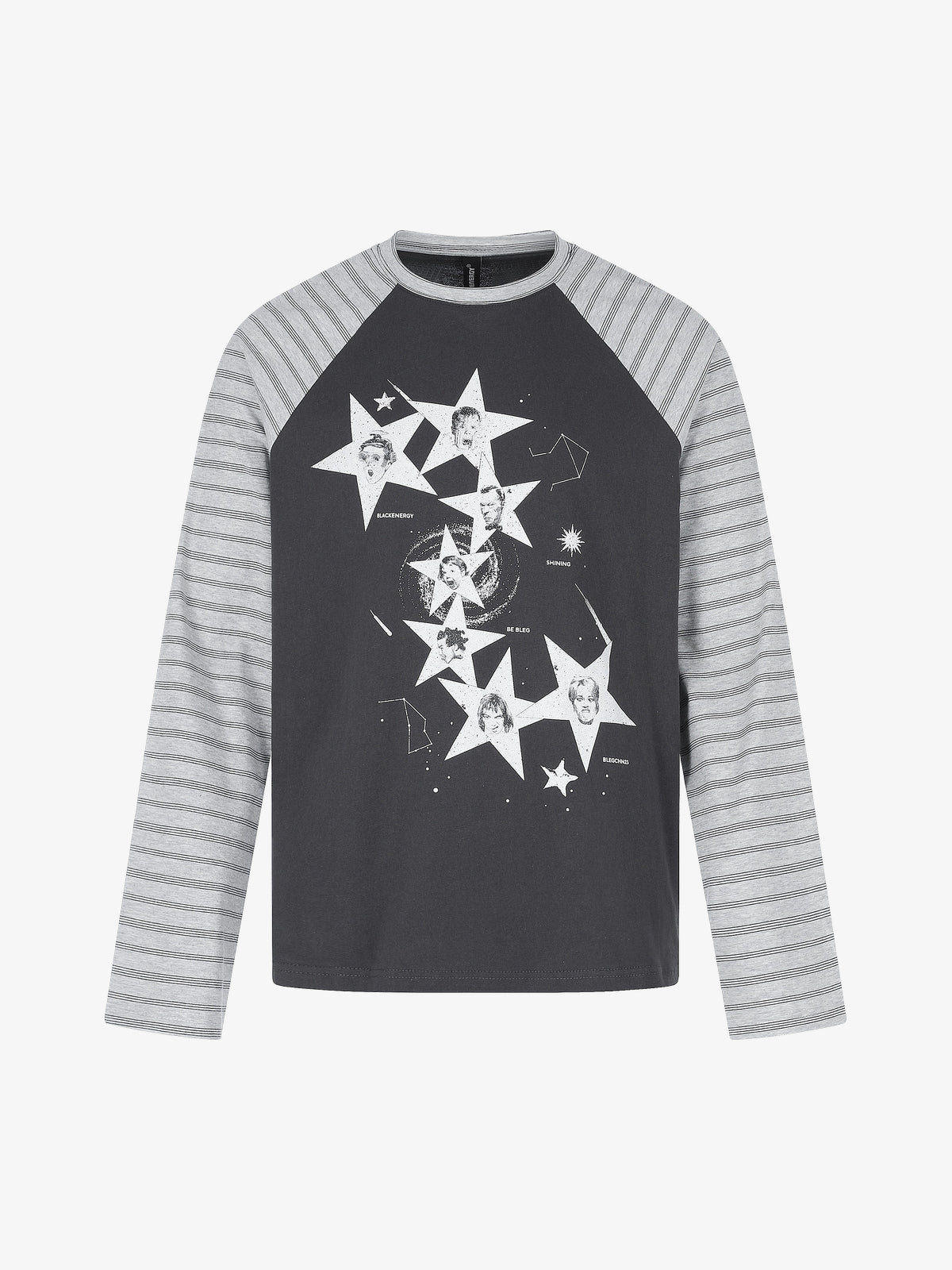 BLACK ENERGY STAR COLLAGE STRIPE SLEEVE SWEATSHIRT; Dark Gray; front view