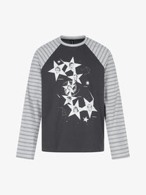 BLACK ENERGY STAR COLLAGE STRIPE SLEEVE SWEATSHIRT; Dark Gray; front view