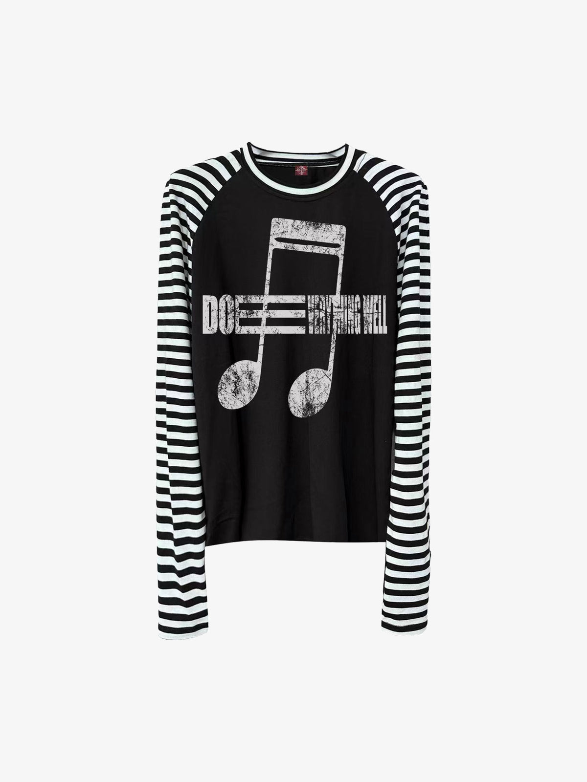 DETW MUSIC NOTE STRIPE SLEEVE SWEATSHIRT; Black; front view