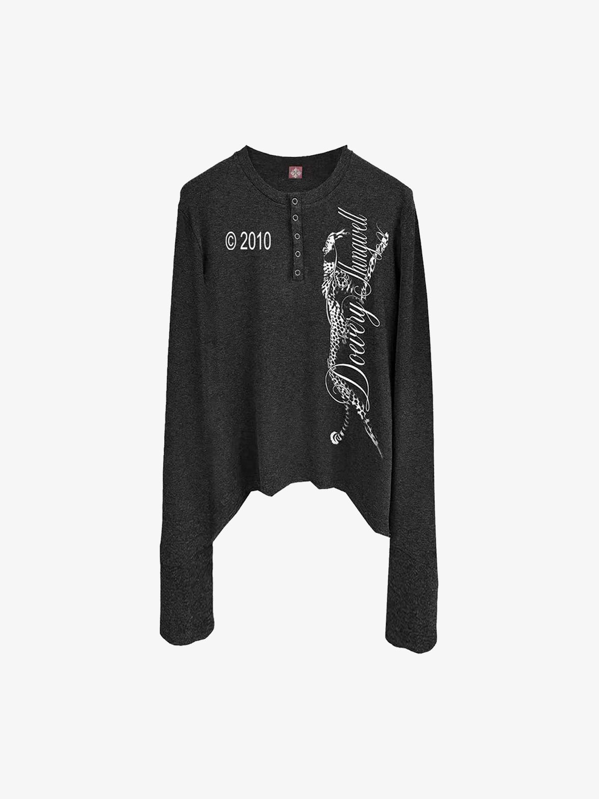 DETW PANTHER GRAPHIC HENLEY SWEATSHIRT; Black; front view
