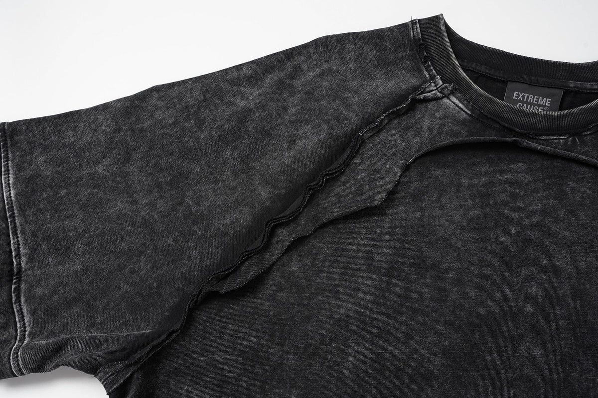 EXTREME CAUSE WASHED RAGLAN SEAM SWEATSHIRT; Black; garment construction detail
