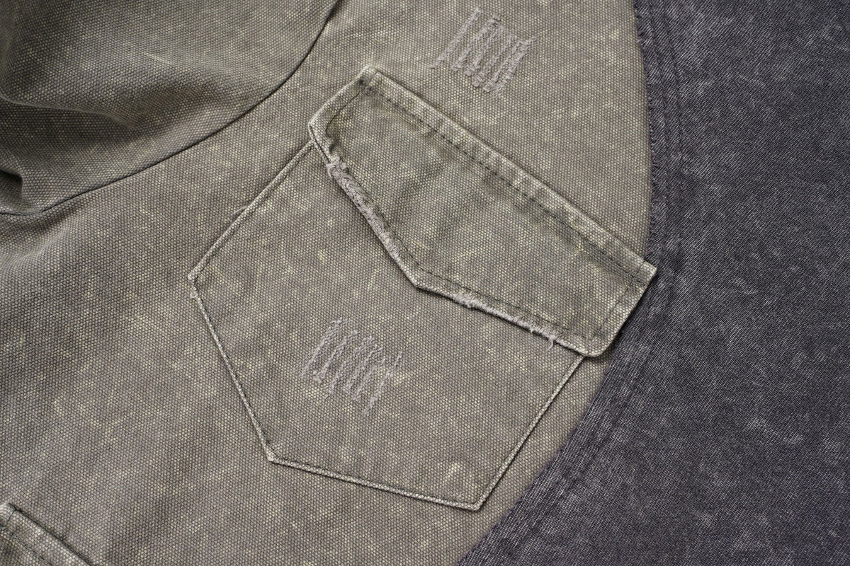 EXTREME CAUSE TWO TONE PATCHWORK SWEATSHIRT; Gray; garment construction detail