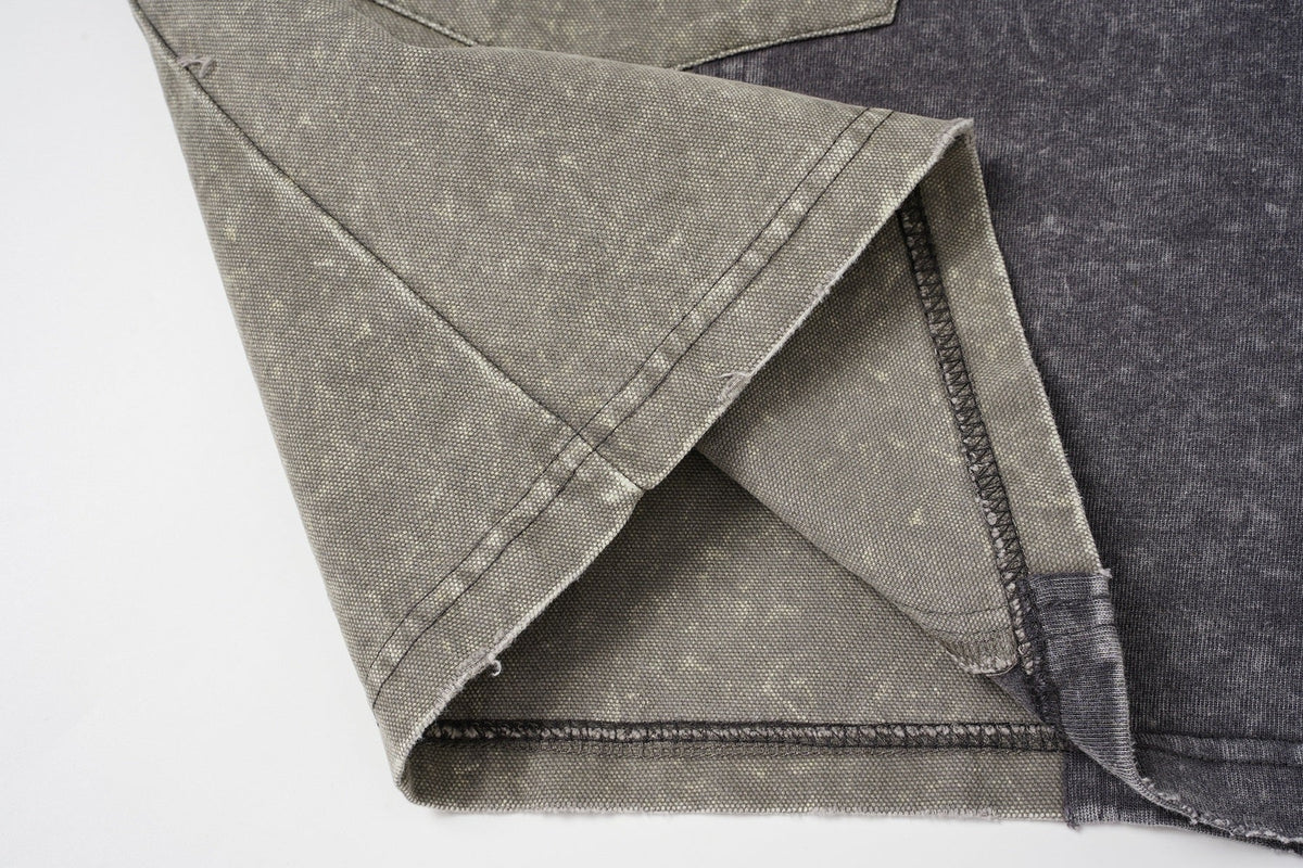 EXTREME CAUSE TWO TONE PATCHWORK SWEATSHIRT; Gray; garment construction detail