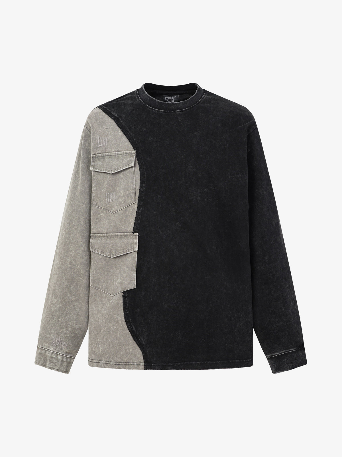 EXTREME CAUSE TWO TONE PATCHWORK SWEATSHIRT; Black; front view