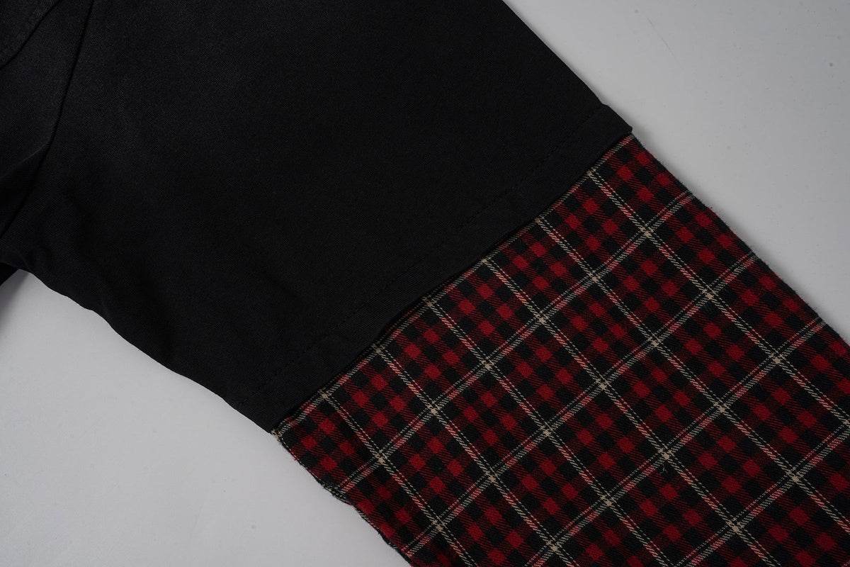 EXTREME CAUSE HENLEY CHECK CUFF SWEATSHIRT; Black; garment construction detail