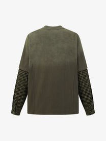 EXTREME CAUSE HENLEY CHECK CUFF SWEATSHIRT; Brown; back view